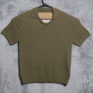Closed Polo Shirt Mens Size Medium Olive Green Terry Cloth Johnny Collar Preppy